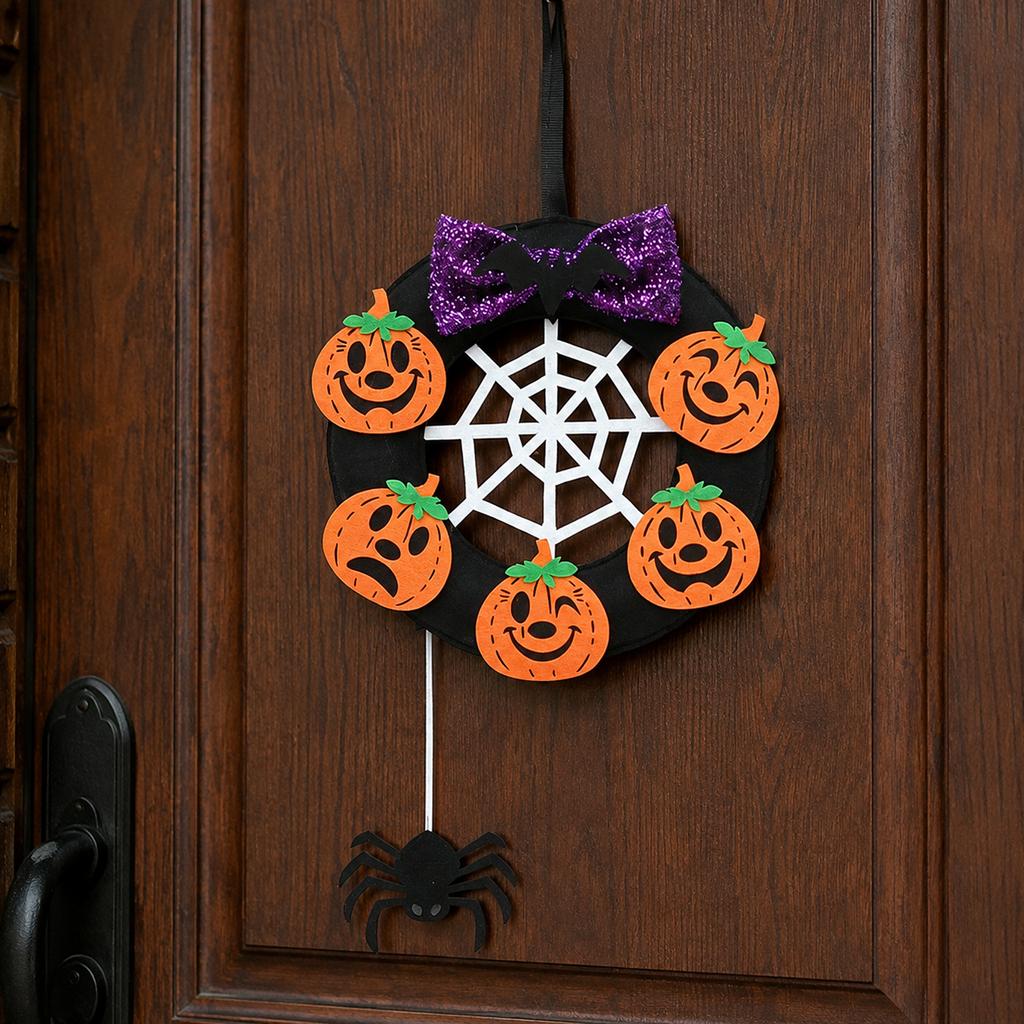 Halloween Wreath with Pumpkin and Design for Front Door Party Decorations