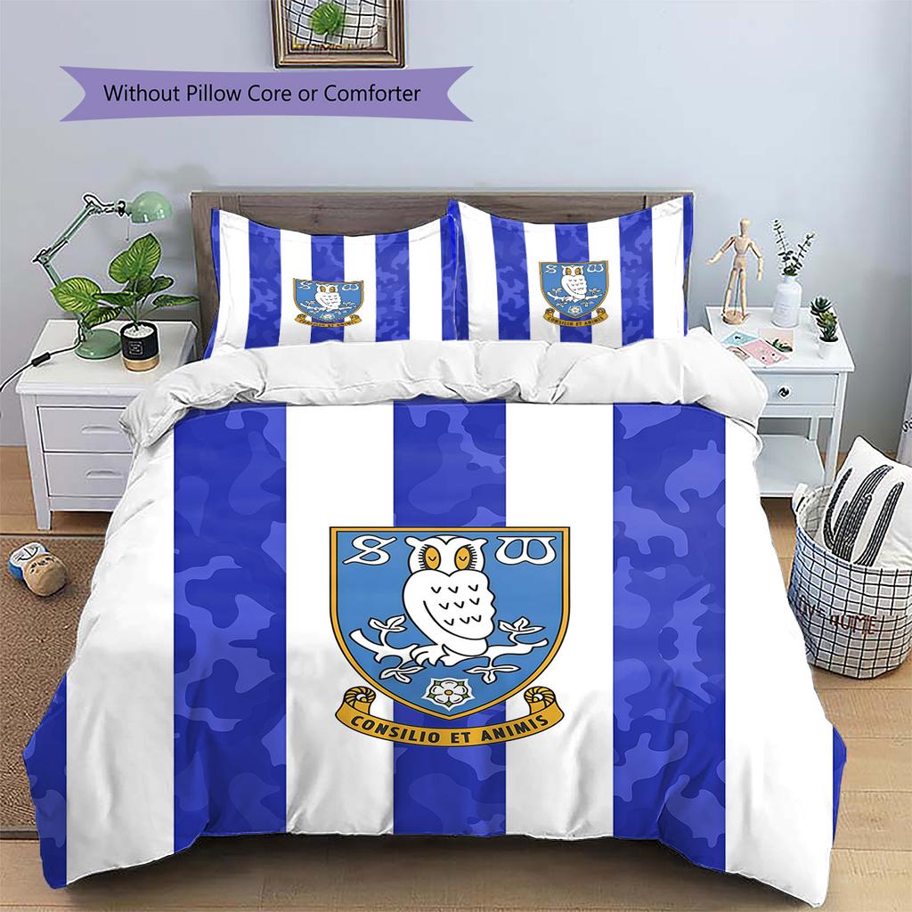 Sheffield Wednesday F.C Pattern Bedding Quilt Set Home Decoration Gift (1 * Duvet Cover + 2 * Pillowcase Without Core)