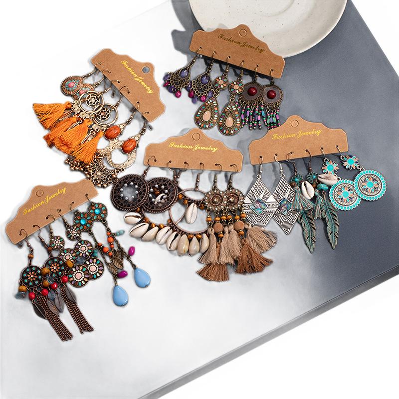 Retro Boheemse Oorbellen Set Etnische Stijl Franje Oorbellen Niche Creatief Veelzijdig Gepersonaliseerde Oorbellen