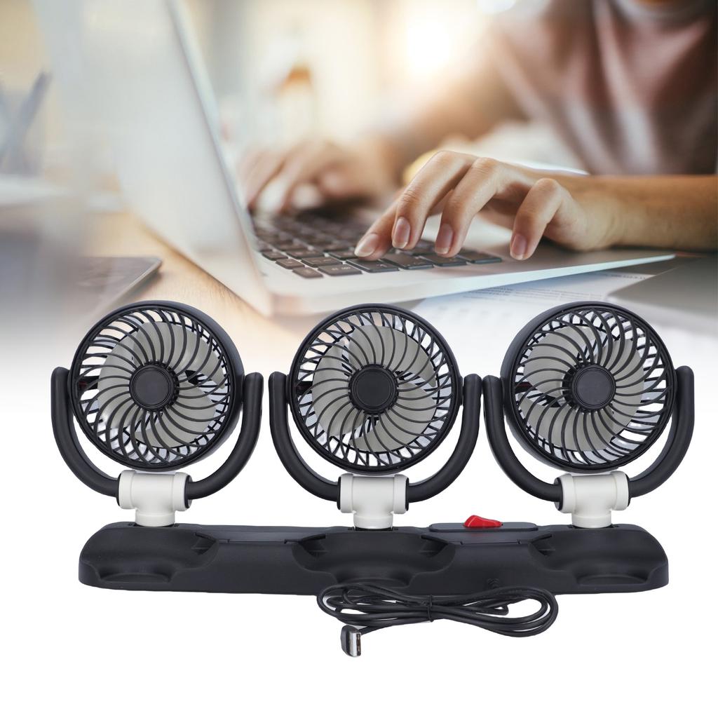 3 Heads Car Fan USB Speed Adjustable Foldable Portable Car Cooling Fan with Phone Holder for Vehicles Cars Trucks SUVs