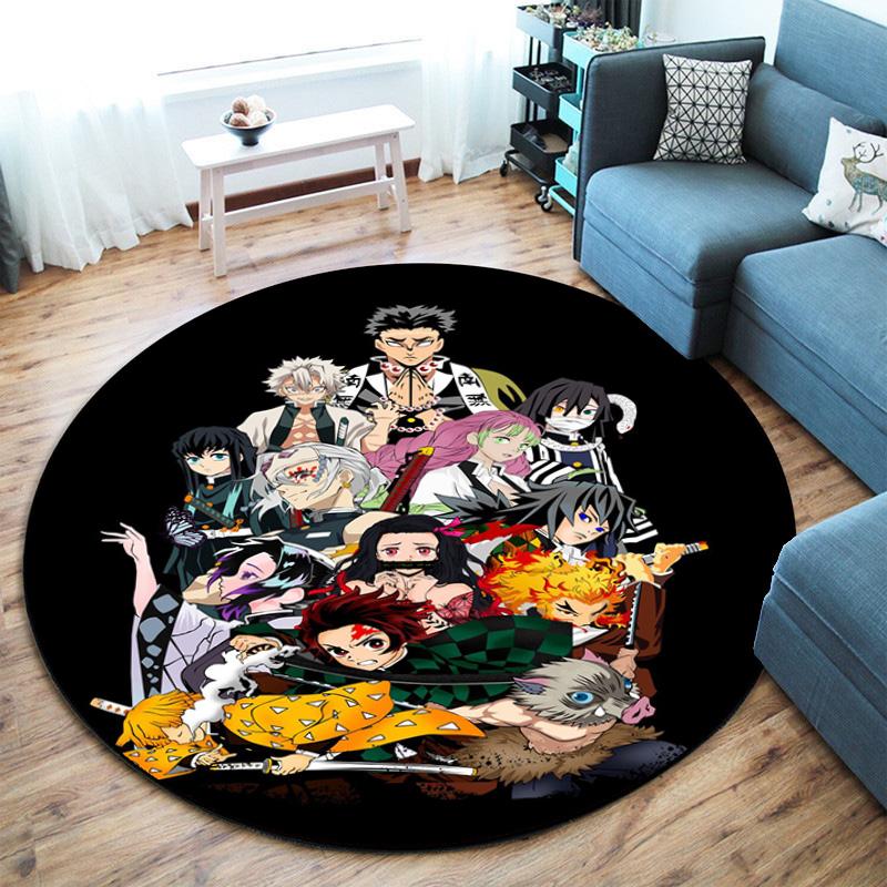Classic Japanese-style Cartoon Demon Slayer Round Rug, Home Soft Decorative Anti-slip Yoga Mat and Chair Mat, Outdoor Floor Mat Carpet K23