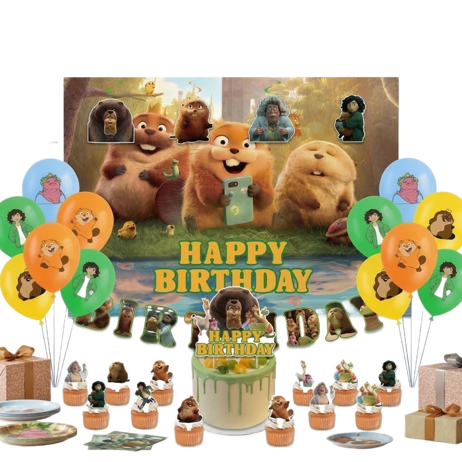 

Beaver Transformation Plan Birthday Party Decorations Banner Balloons Background Cloth Cake Picks Party Supplies One Size