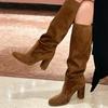 High-end Sexy High Heels Women's Long Boots Fashion Elegant Suede Shoes Pumps Party Winter Boots New Suede Knee High Boots Mujer