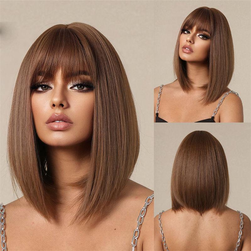 Clavicola Scalpo Corto Capelli Naturali Sfumati Capelli Medi Lunghi Capelli Artificiali Dorati Parrucca Liscia Femminile