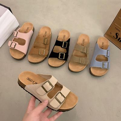 Fashion Fashion Cork Women Sandals New Soft Sole Suede Mules Slippers with Arch Support House Open Toe Flats Outdoor Beach Slide Shoes