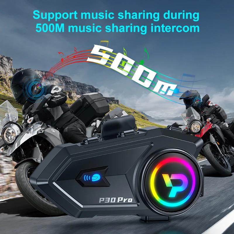 1/2pcs BT6.0 Motorcycle Helmet Intercom 500M Intercomunicador Moto Walkie Talkie 1000Mah Music Share Interphone Wireless Headset
