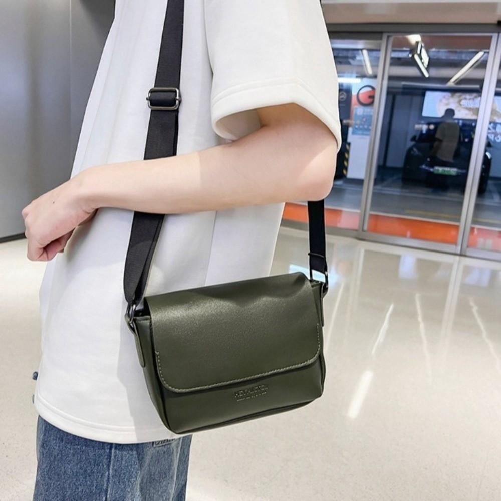 Square Men's Messenger Bag Solid Color Crossbody Bag Fashion PU Leather Shoulder Bag  Hiking
