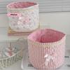M-Cute Love Heart Storage Box Quilting Cotton Bow Desktop Storage Basket Large-capacity Round Storage Frame Home Decoration