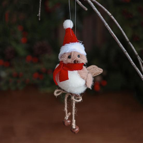 Roztomilý Nadýchaný Plyšový Ptáček Ozdoba na Vánoční Stromek Huňatá Pěnová Figurka Ptáčka s Červenou Čepicí a Šálou pro Vánoční Stromek Krb Stůl Sváteční Dekorace