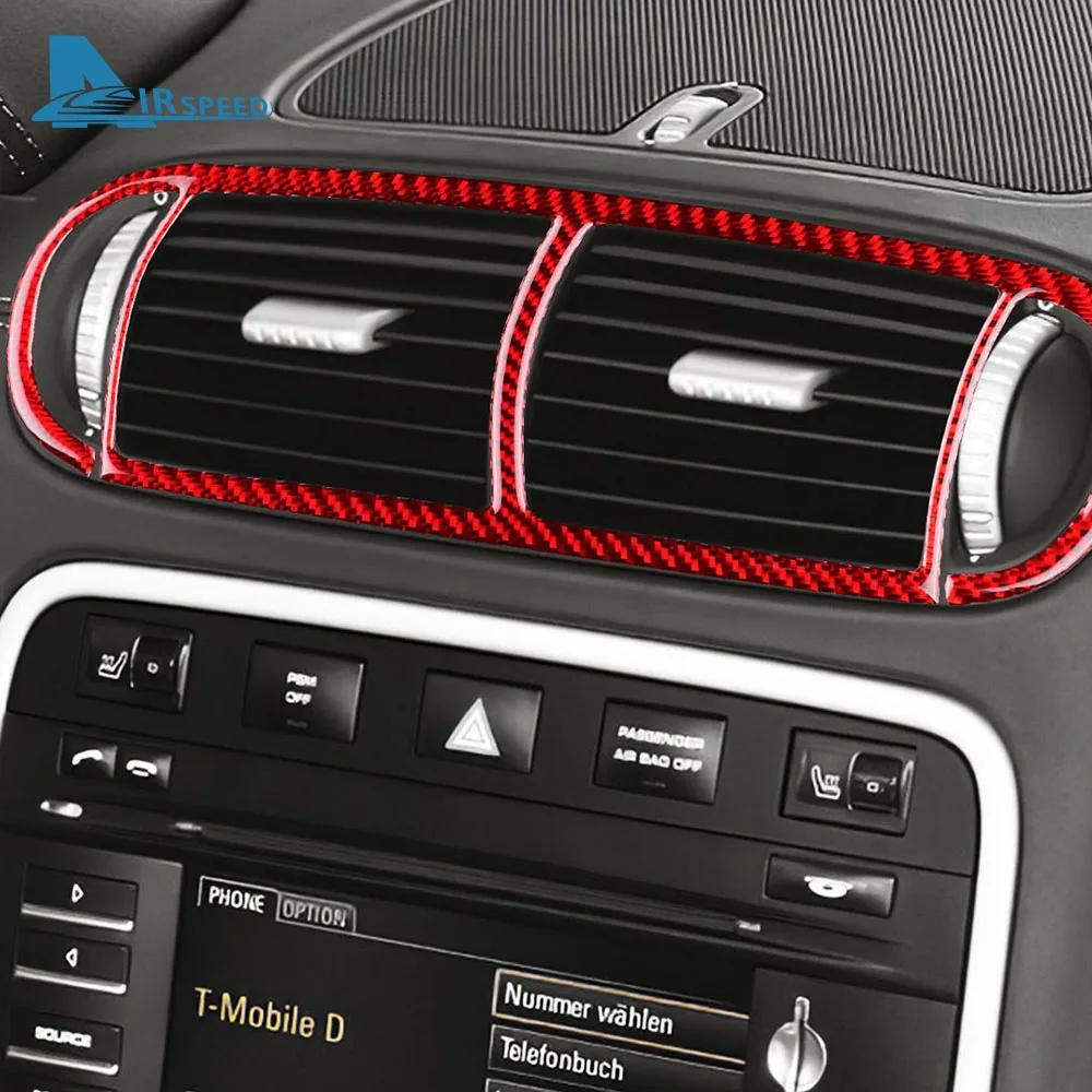 Real Soft Carbon Fiber Sticker For Porsche Cayenne 2003 2004 2005 2006 2007 2008 2009 2010 Center Air Vent Interior Accessories