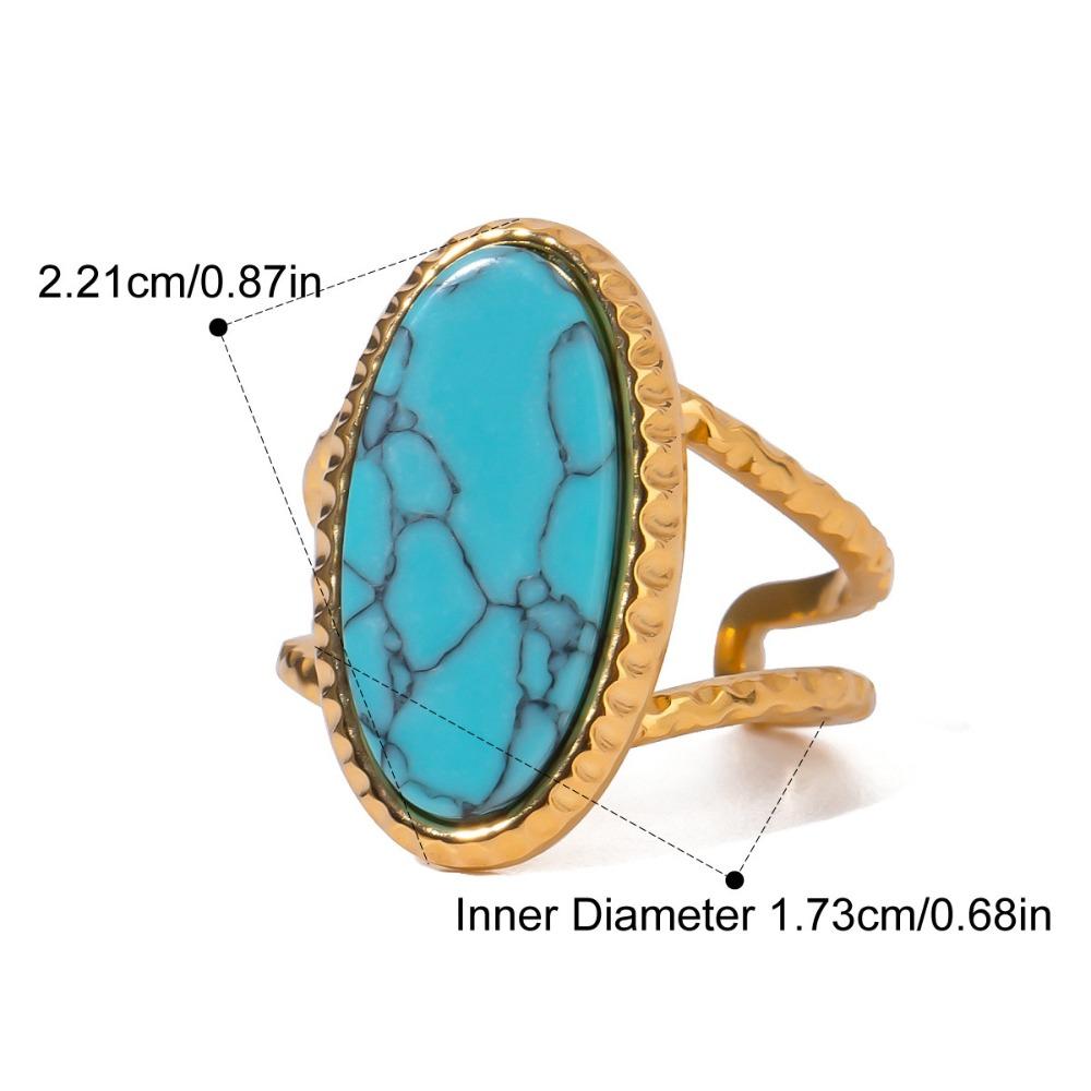 Korean Style Turquoise Metal Ring Geometric Wide Finger Buckle Retro Geometric Open Ring  Women