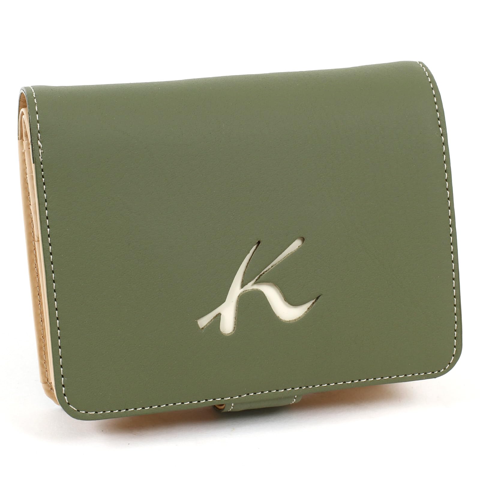 

Kitamura Bifold Natural Material with a Unique 33915 Wallet, Texture, Khaki/Ivory Stitching, PH0334, Green,