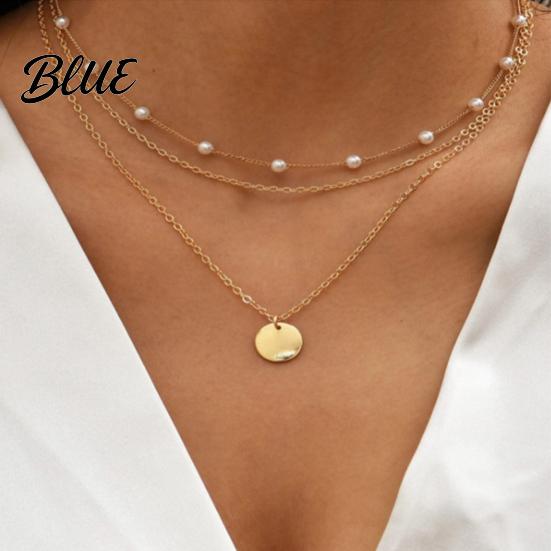 Double-layered Necklace Women Faux Pearl Decor Heart Pendant Lady Layered