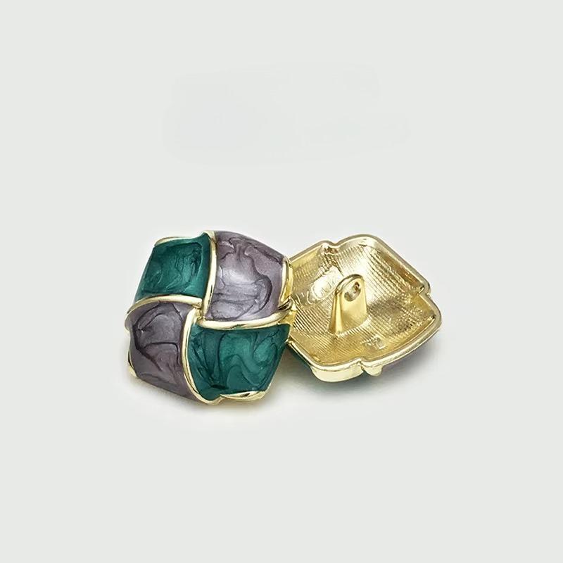 10PCS Of National Style Enamel Colorful Metal Buttons Burnt Blue Palace Oil Square Flower Clothing Button