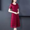 Women's Summer Short Sleeve Midi Dress Lace Loose Round Neck A-Line Skirt