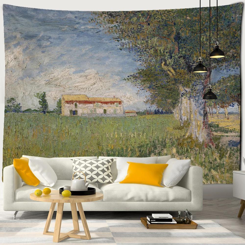 Fruit Tree Orchard Oil Painting Tapestry Wall Hanging Van Gogh Art Painting Bohemian Aesthetic Room Decor