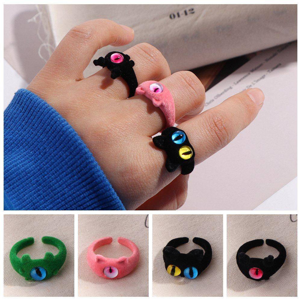 Cute Pile Coating Eyes Finger Ring Open Soft Cat Eye Ring Jewelry Korean Style Flocking Ring Hipster