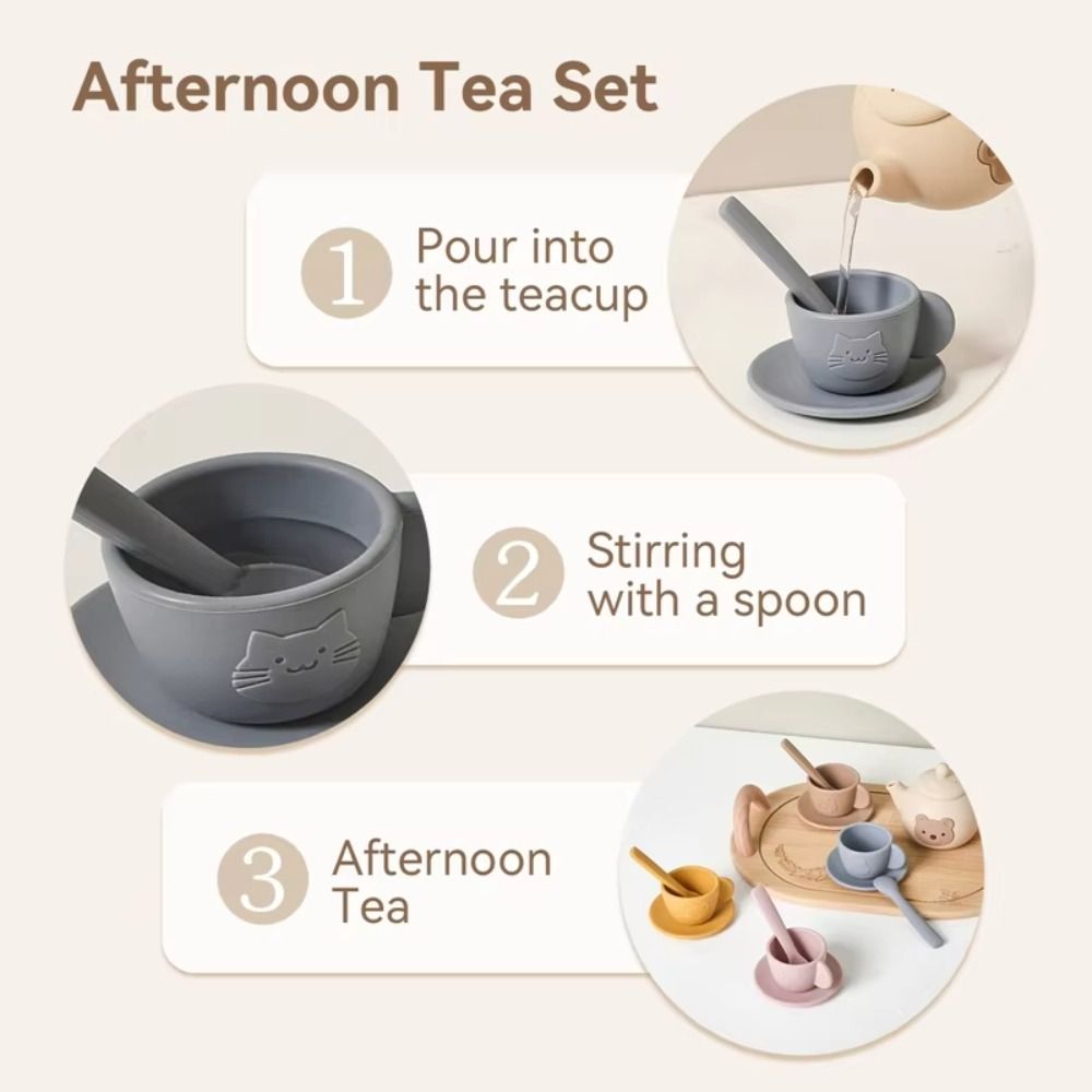 Little Bear Silicone Afternoon Tea Set Early Educational Tea Set Play Toy  Toddlers Girls Boys