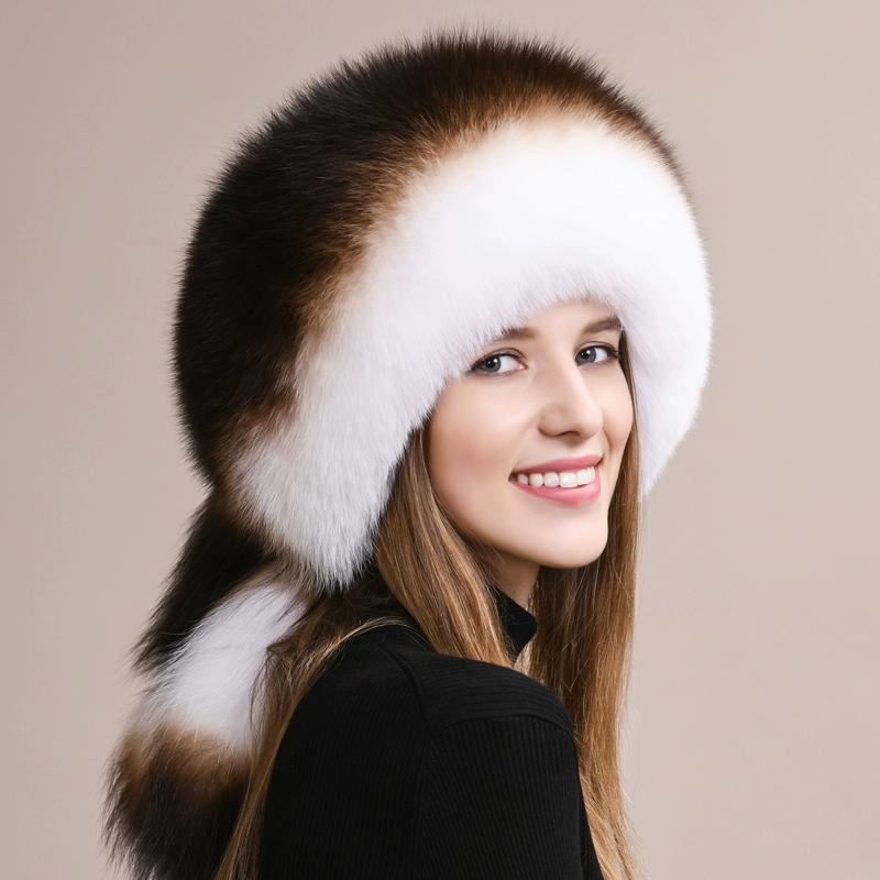 Fox fur hat women's winter leather Mongolian hat ethnic wind ear protection warm Northeast mink straw hat children winter