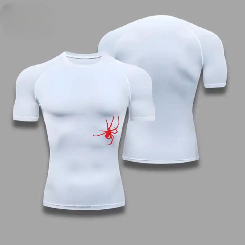 Men Short-Sleeve Compression T-Shirt Breathable Quick-Drying High Elasticity Spider Print, Running, Cycling, Gym Workouts Shirts