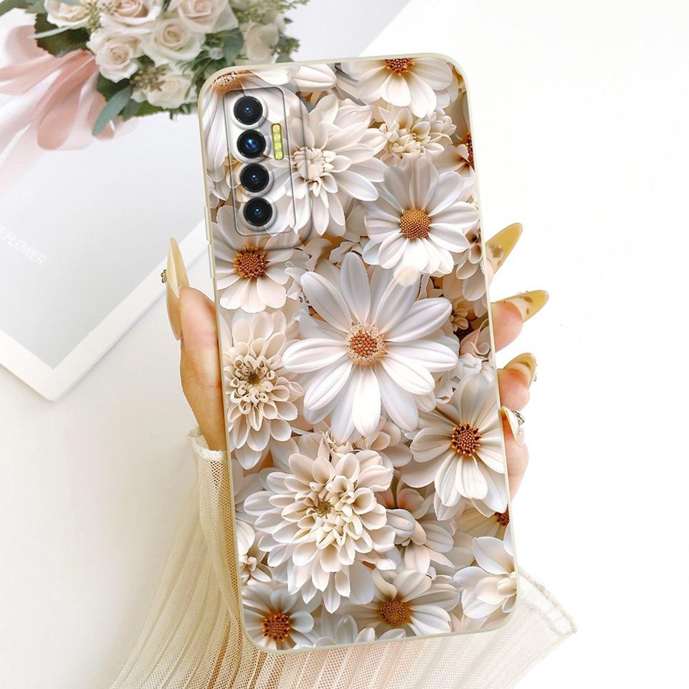 Daisy Bow Pattern Butterfly Flower Cherry Back Cover For Tecno Camon 17 17P 17 Pro Phone Case Soft Silicone Casing CG6 CG7 CG8