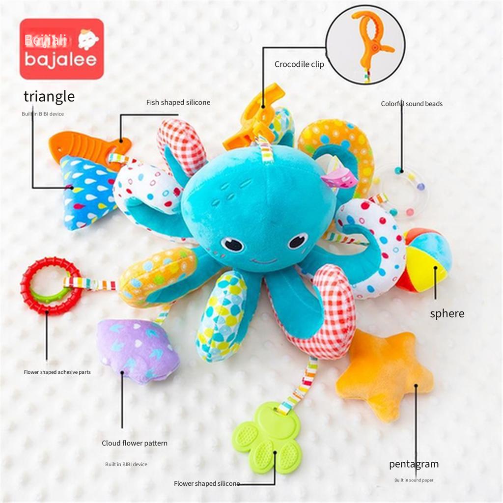 Octopus Pull String Toy Baby Stroller Hanging Rattle Infant Grab Training Pull Along Toy Car Seat Soothing Sensory Toy