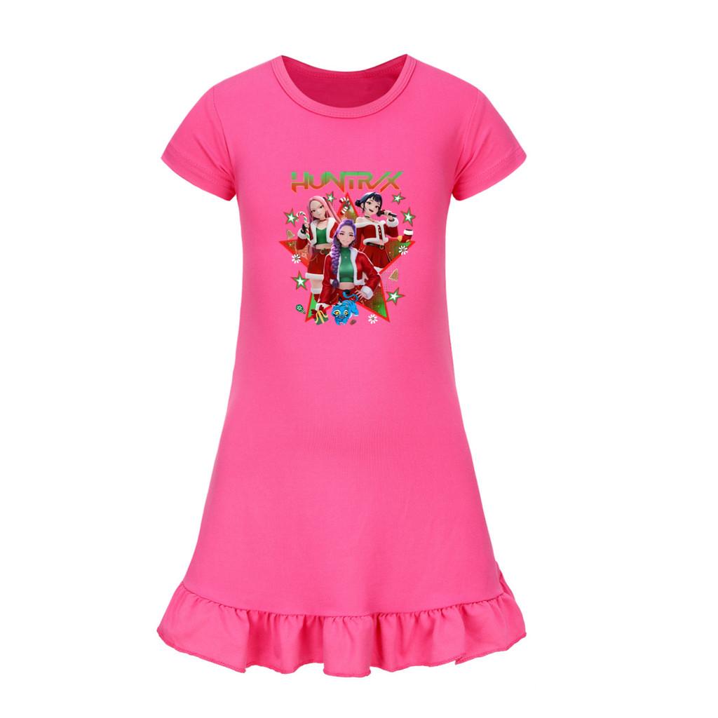 5182 Kids Girls Christmas New Year Mira Zoey Rumi Printed Ruffle Short Sleeves Casual Dress