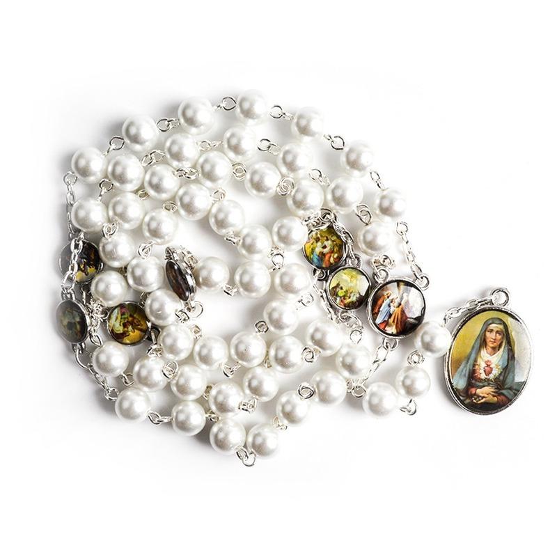 1PC Seven Sorrows of Mary Rosary Chaplet Acrylic Beads Catholic Jewelry Necklace for Women Men