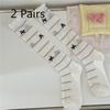 2 Pairs of Bubble Socks, Bow Calf Socks, Summer Ballet-style Long Tube Pile Socks, Lace Socks