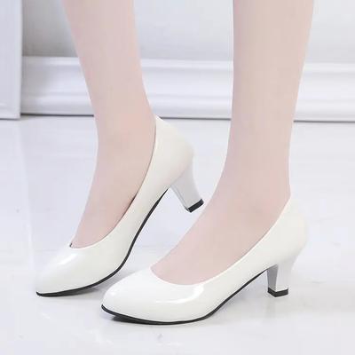 Women's Leather Med Heels New High Quality Shoes Classic Black&White Pumps for Office Ladies White High Heels Red Sexy Heels 566