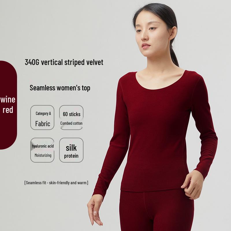 Women's Seamless Thermal Fleece Underwear Suit with Hyaluronic Acid - Slim Fit, Plus Size, Autumn Pants