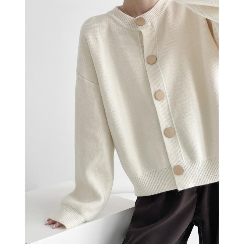 Design-Sense Einfarbiger Strickcardigan - Lockerer Rundhalsausschnitt, Einreiher, Vielseitig für Herbst/Winter 2024