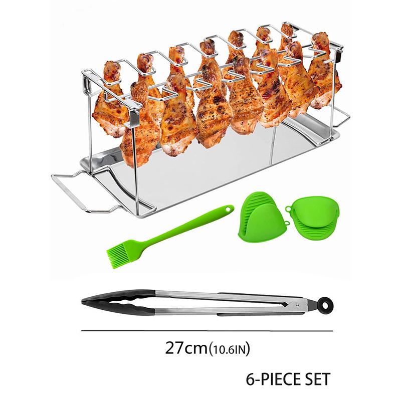 Stainless Steel Folding Grilled Chicken Leg Rack, Barbecue Grill, Barbecue Plate, Barbecue Grill, with Bottom Tray, BBQ