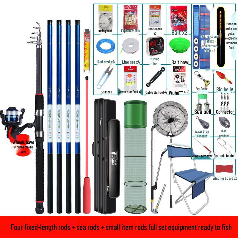 Complete Beginner Fishing Rod & Tackle Set with Ten Sea Fishing Accessories