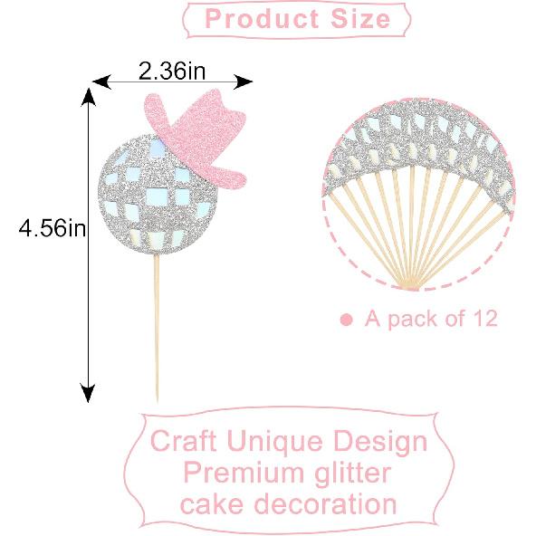 Disco Cowgirl Cupcake Toppers - Disco Ball Party Decorations, Set of 12 Cowgirl Birthday Cupcake Toppers, Disco Cowgirl Bachelorette Party