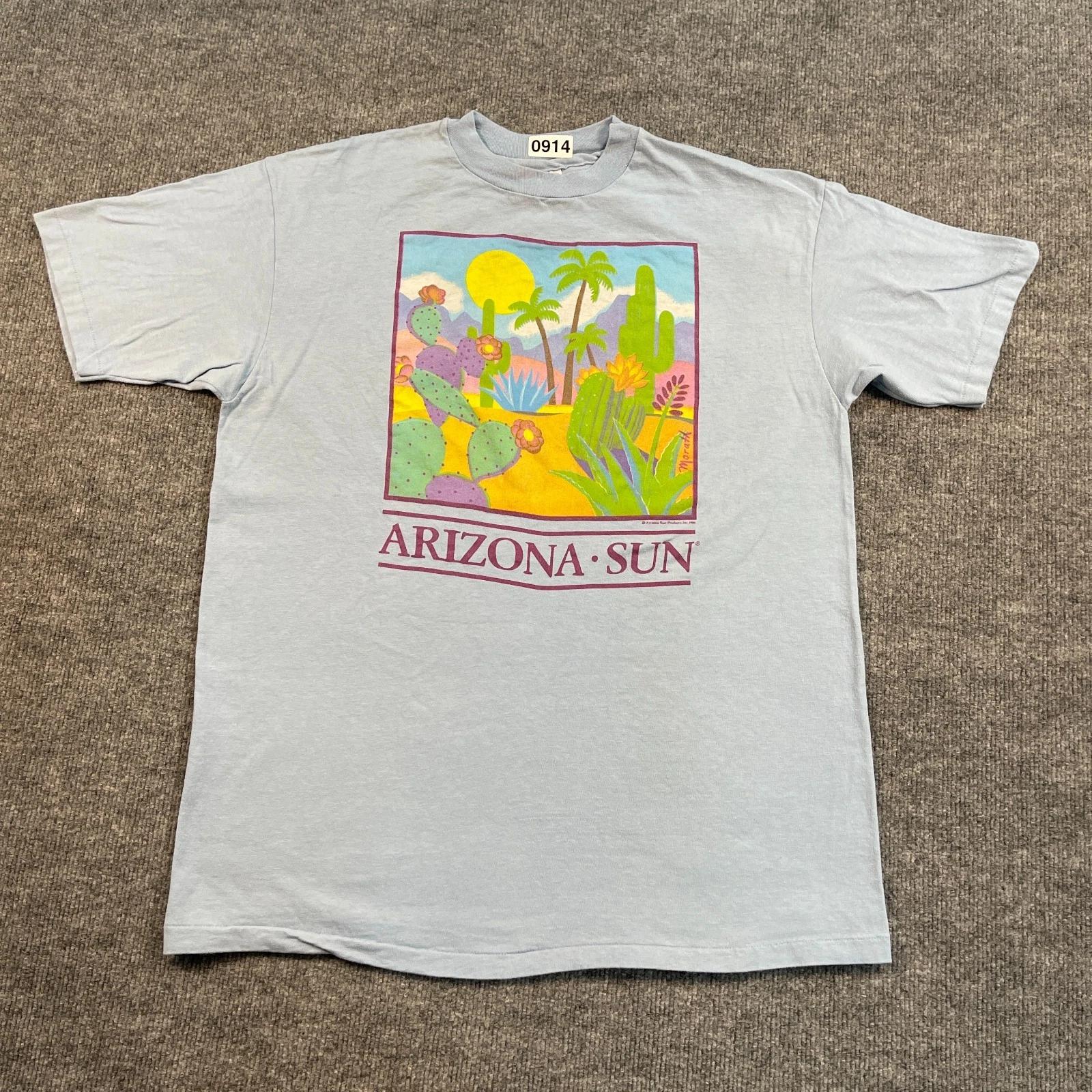 Vintage 1986 Arizona Sun Cactus Desert Art Shirt Large 22x28 Blue Morath S