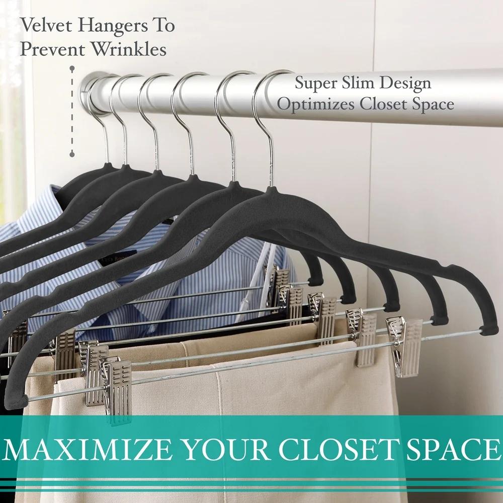 Velvet Hangers with Clips Shirts and Dresses Non-Slip Clothing Hangers 6 Pack Durable Plastic Metal Hooks Space Saving