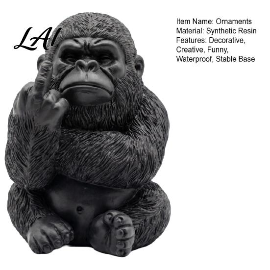 Trendiges Spoof-Geschenk für Freunde Lustige Mittelfinger-Gorilla-Statue Harz Sitzende Schimpansen-Figur Miniatur-Gestenfigur Tier-Skulptur