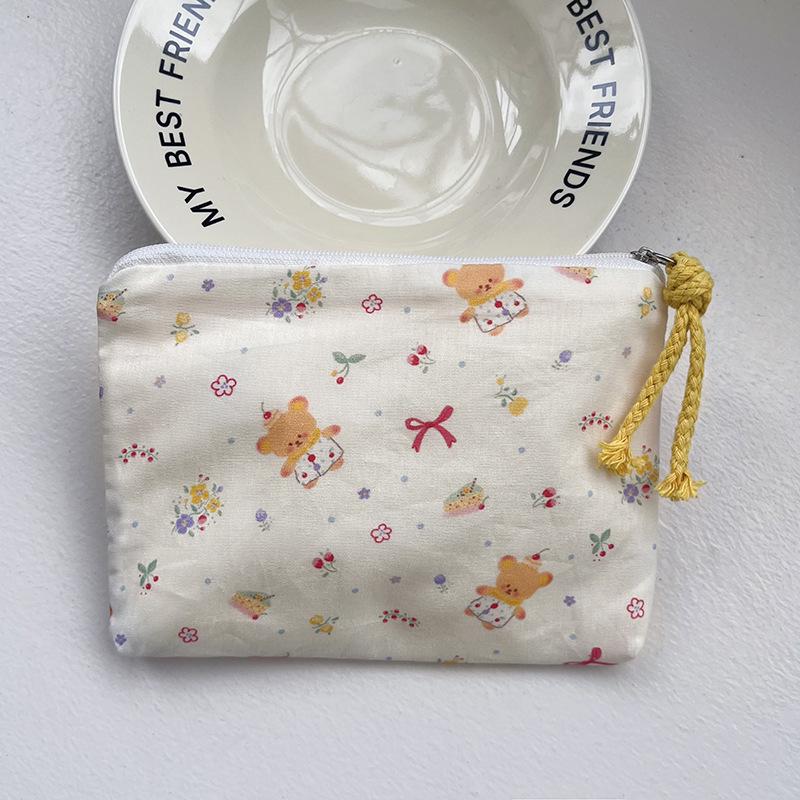 Adorable Blue Cartoon Makeup Bag: Mini Pure Cotton Coin and Earphone Pouch, Lipstick Carrier, Portable Storage.