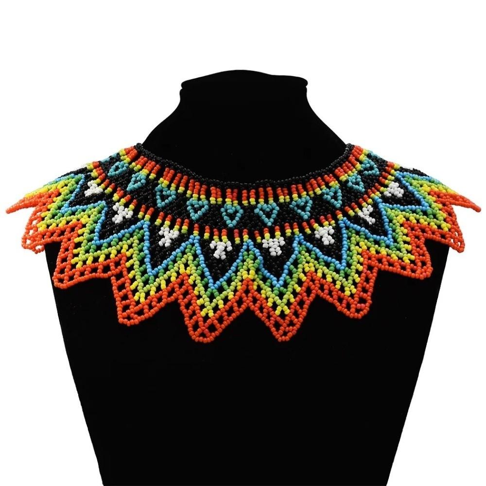 Ethnic Style Bead Chunky Necklace Bohemian Mesh Bib Collar Woven Choker Necklace Women Jewelry