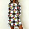 Women's Casual Dress Christmas Print Neck Long Sleeve Festive Holiday Outfit