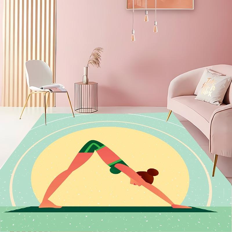 Yoga Girl in Green  Area Carpet for Living Room Children's Bedroom Sofa Doormat Kitchen Floor Tapete Anti-slip Decor Alfombra HD