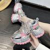 Women's Platform Thick-soled Casual Shoes, Metallic Silver Dad Shoes, Spring Style, Small Height-increasing Shoes