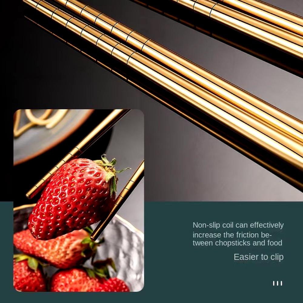 4pcs Household Black Gold Cutlery Set Chopsticks Spoon Gold Stainless Steel Kitchen Dinnerware Set Tableware Set