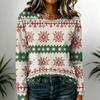 Women's Stylish Casual Christmas Print Long Sleeve Neck Top for Winter Holiday