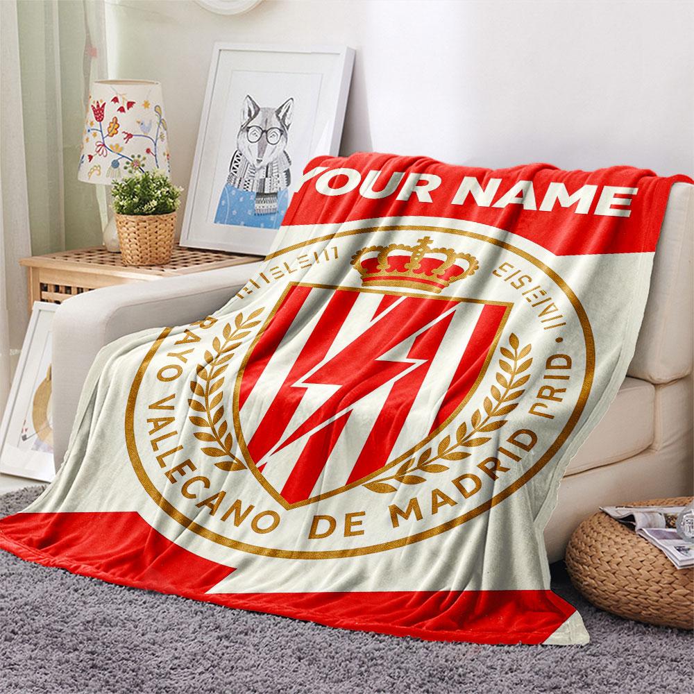 Custom Name,Rayo Vallecano de Madrid Printed Flannel Blanket, soft throw for bedroom sofa, washable, Christmas present, great gift.