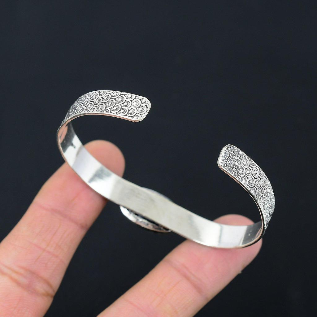Sterling Silver Oval Golden Rutile Gemstone Boho Wedding Handmade Mother Bangle