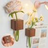 2 Pcs Mini Vase Magnet for Fridge Wall Mounted Vase 3D Magnetic Wooden Vase Holder with Test Tube Fridge Attachment Vase for Kitchen Bedroom Office