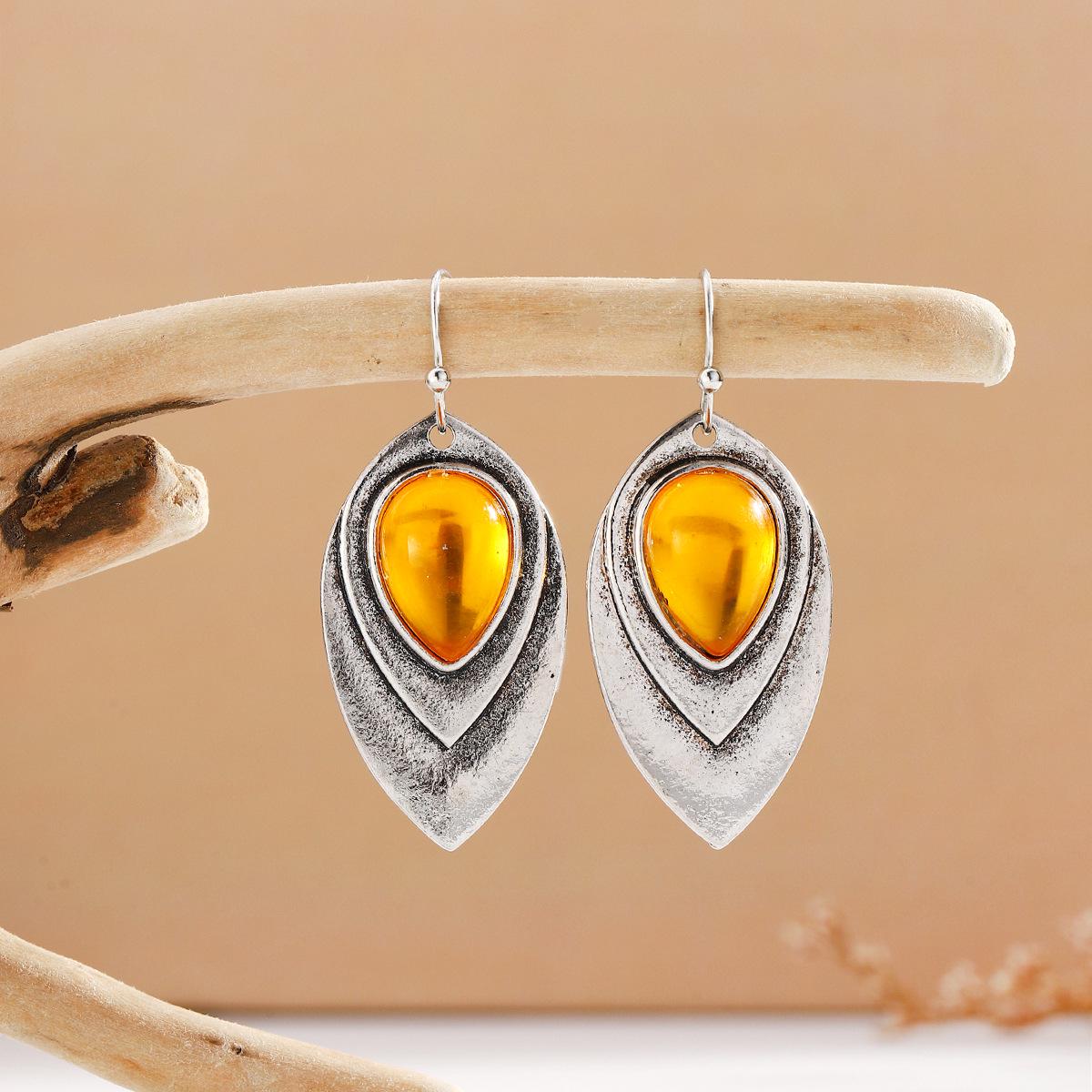 Retro Ethnic Bohemian Water Drop Gemstone Earrings