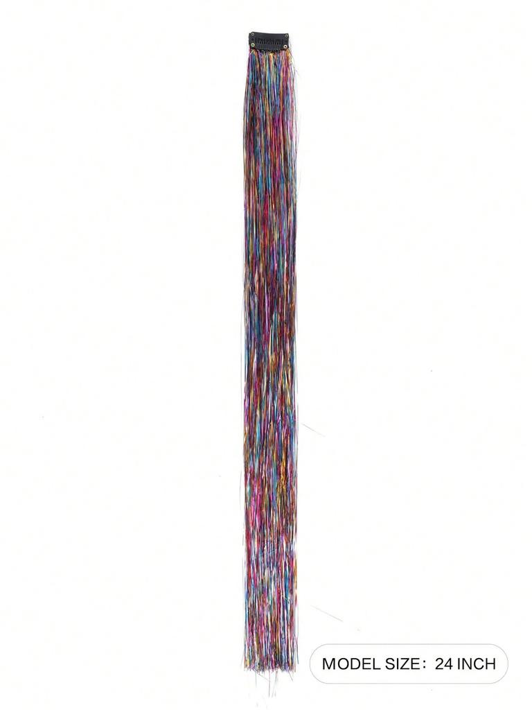Synthetic Wig Extension 24inch Sparkle Shiny Tinsel Hair Gold Thread Colorful BB Clip Hair Extension